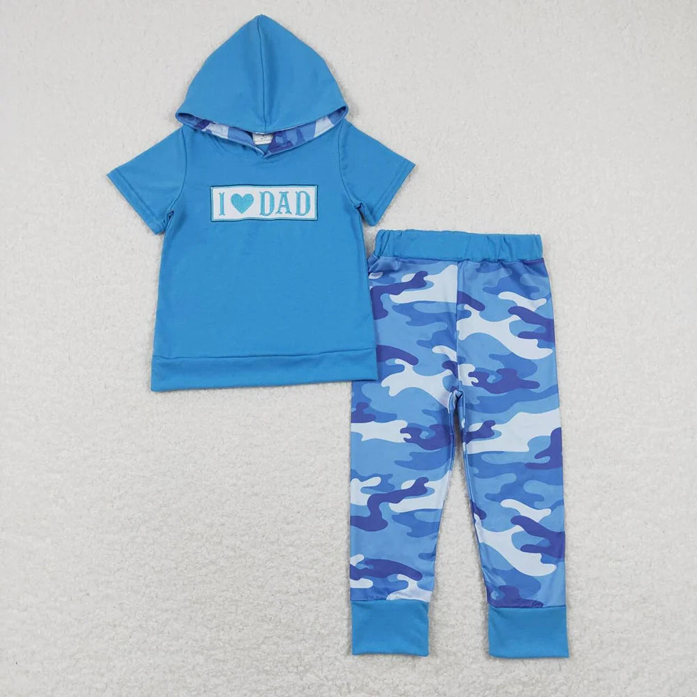 I Love Dad Blue Camo Hoodie Outfit For Sibling