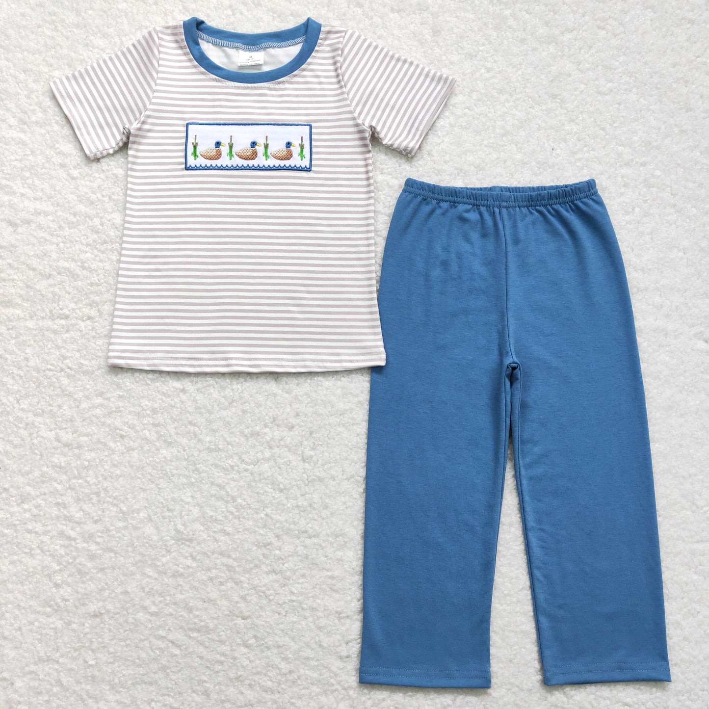 Sibling Baby Boys Short Sleeve Embroidery Ducks Top Camo Pants Hunting Clothes Sets