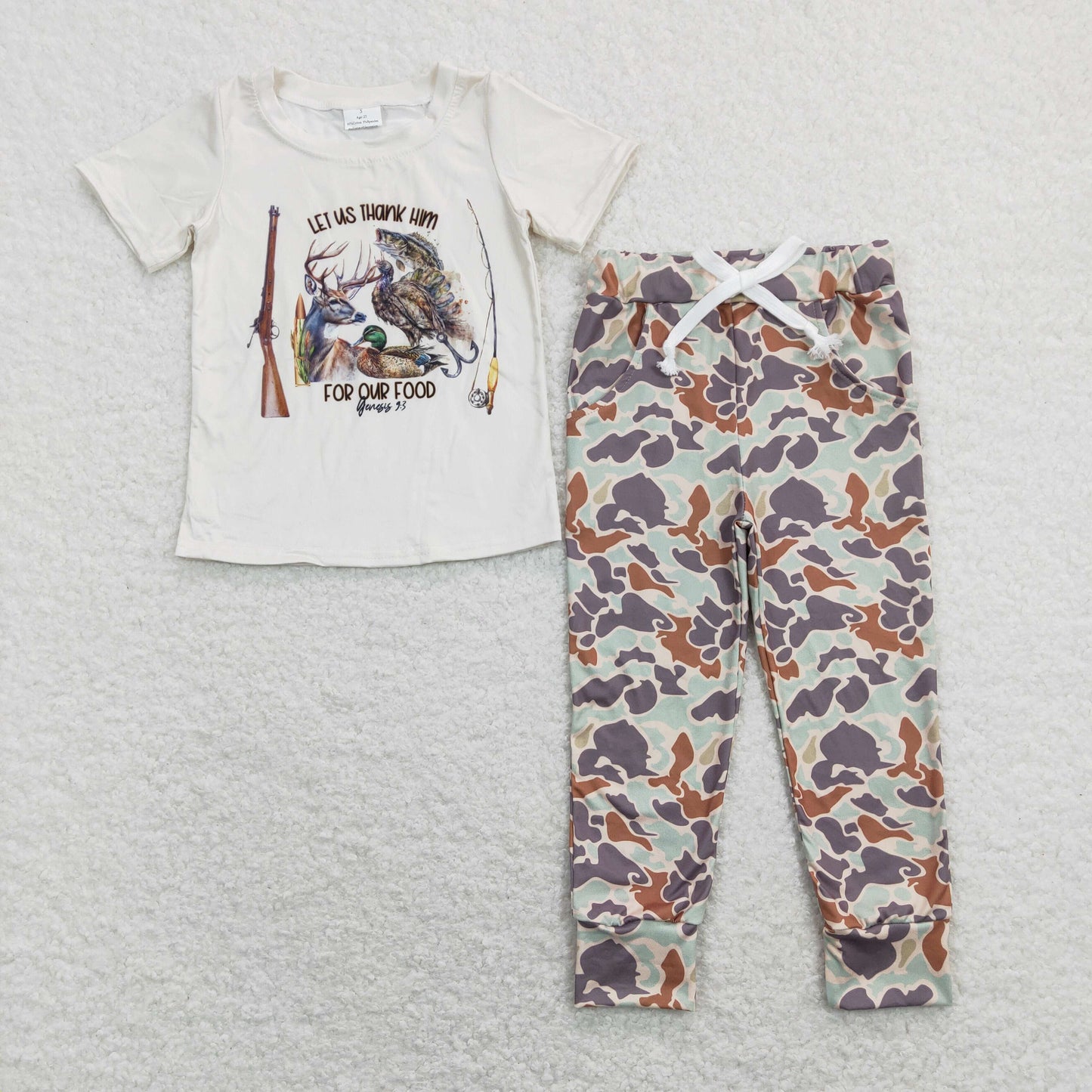 Sibling Baby Boys Short Sleeve Hunting Fishing Top Pockets Camo Pants Clothes Sets
