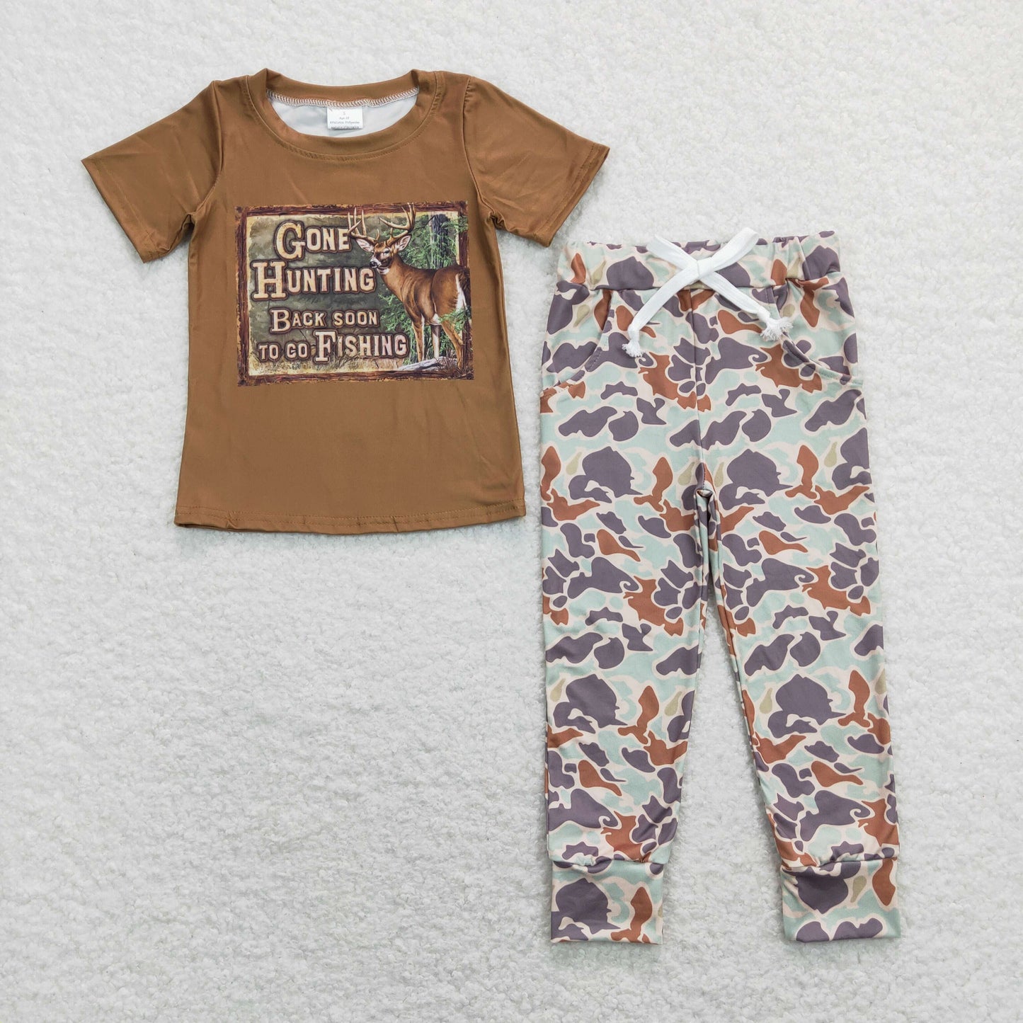 Sibling Baby Boys Deer Fishing Top Camo Pockets Pants Hunting Pajamas Clothes Sets