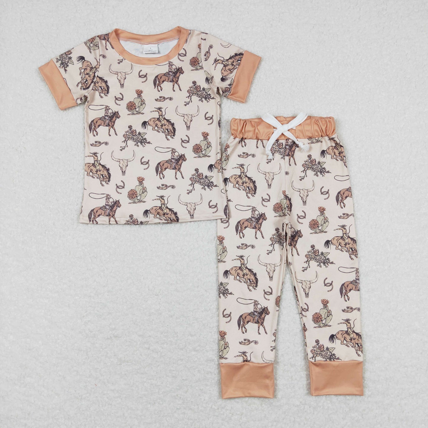 Sibling Baby Boys Horses Cows Pants Western Pajamas Set Zipper Rompers