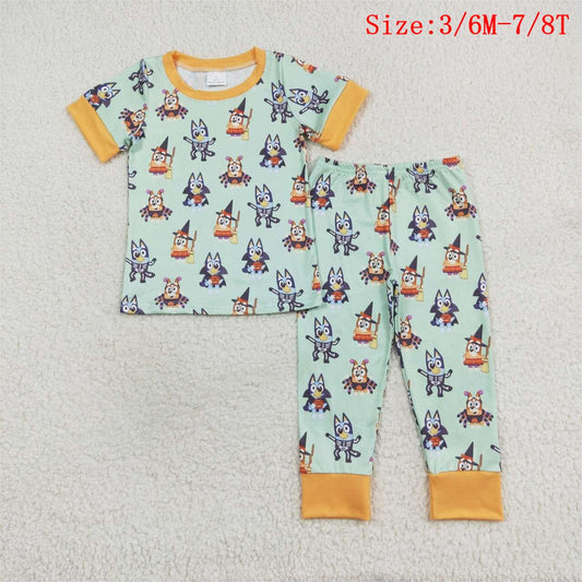 BSPO0408 Cartoon Dog Print Short Sleeve Pants Boys Halloween Pajamas Clothes Set
