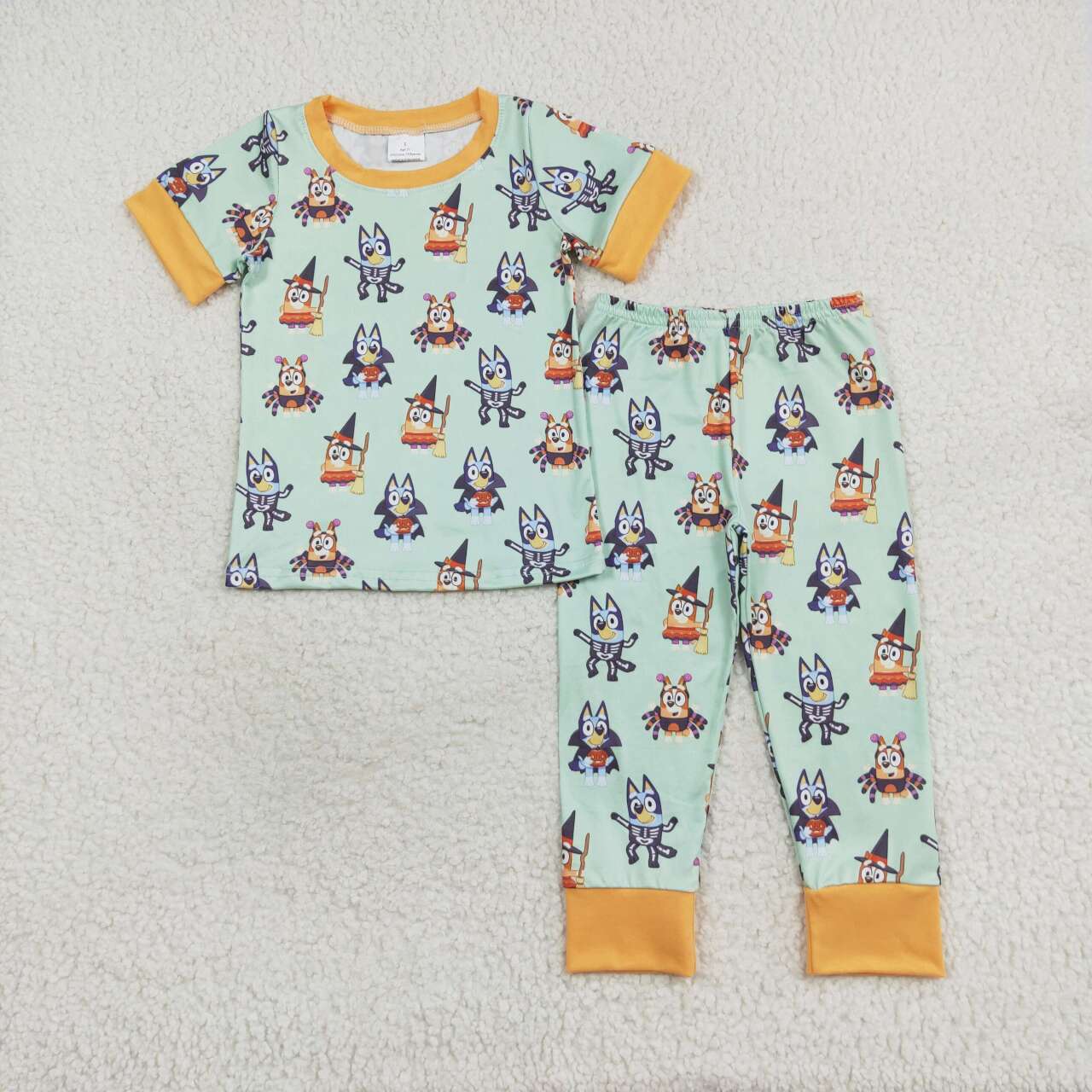 BSPO0408 Cartoon Dog Print Short Sleeve Pants Boys Halloween Pajamas Clothes Set
