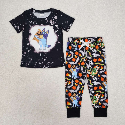 BSPO0448 Cartoon Dog Pumpkin Candy Print Boys Halloween Clothes Set