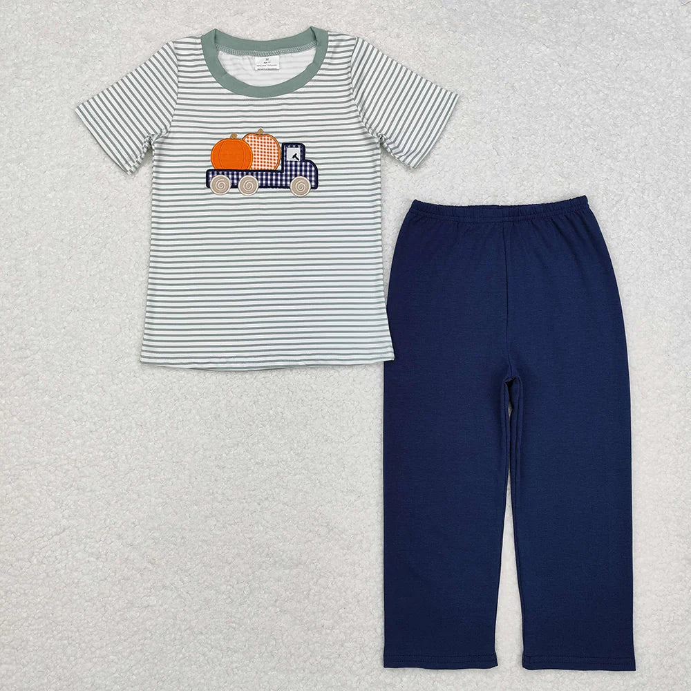 Sibling Baby Boys Dogs Pumpkin Tops Pants Outfits Clothes Sets