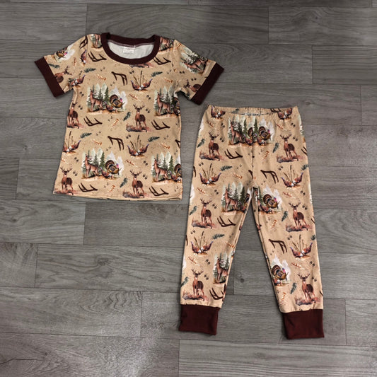 7.23  Preorder Baby Boys Hunting Deer Turkey Short Sleeve Pajama Set