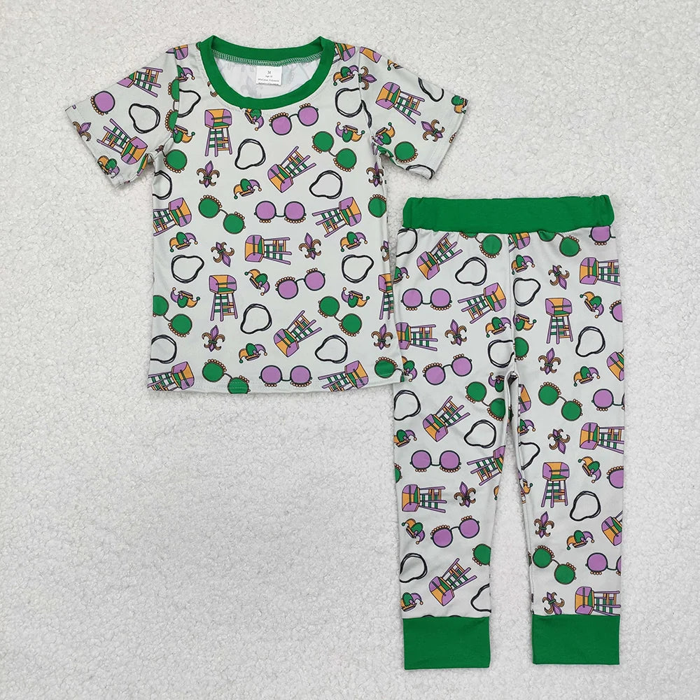 Sibling Baby Boys Mardi Gras Pajama Set Zipper Romper