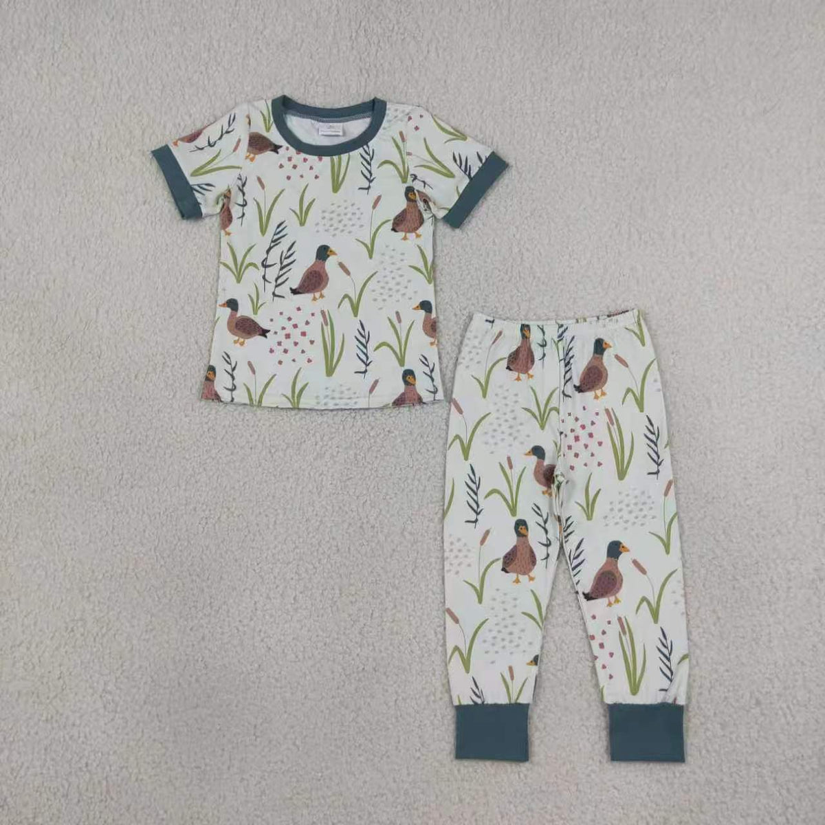Sibling Baby Boys Mallard Duck Short Sleeve Pants Pajama Set Zipper Romper