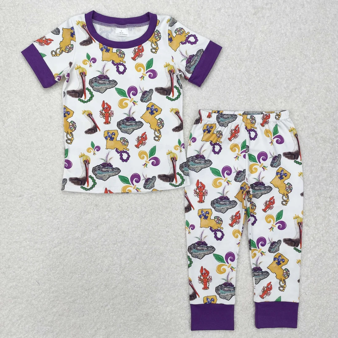 Sibling Baby Boys Mardi Gras Short Sleeve Top Pants Pajama Set