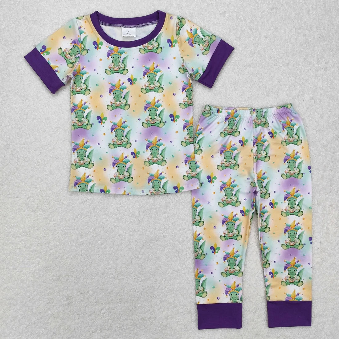 Sibling Baby Boys Mardi Gras Short Sleeve Top Pants Pajama Set