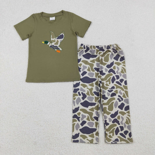 Sibling Baby Boys Short Sleeve Embroidery Ducks Top Camo Pants Hunting Clothes Sets