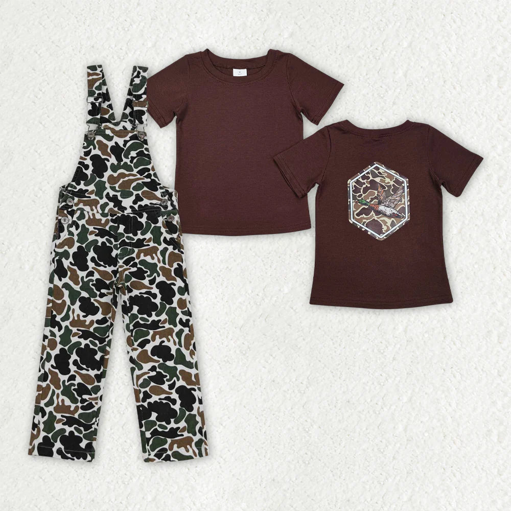 Baby Boys Brown Camo Duck Top Denim Strap jumpsuits Overall  Outfit