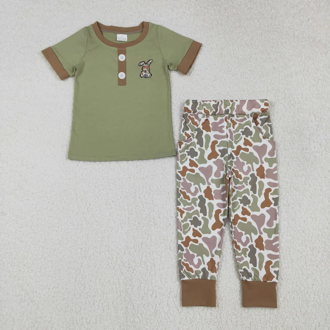 Sibling Baby Boys Girls   Embrodiery Camo Rabbits Shorts and Pants Set