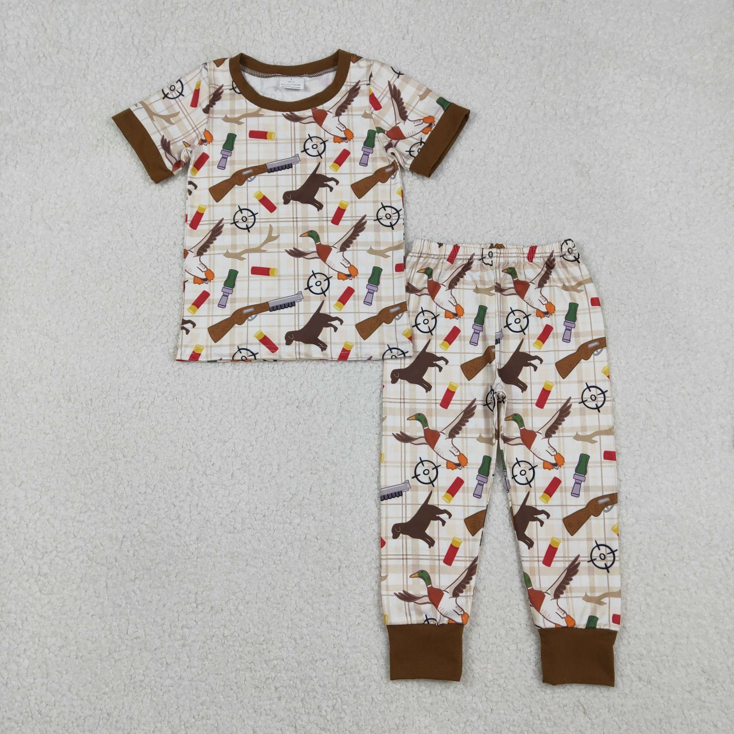 Sibling Baby Boys Short Sleeve Ducks Dogs Top Pants Hunting Pajamas Sets