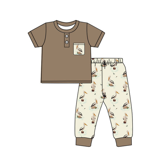 4.17 BSPO0673 Preorder Brown Pocket Top Pelican Pants Boys Clothes Set
