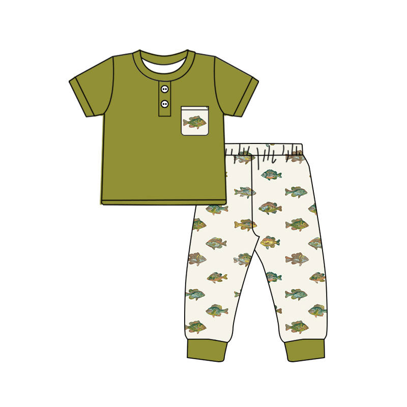 4.17 BSPO0674 Preorder Green Pocket Top Fish Pants Boys Clothes Set