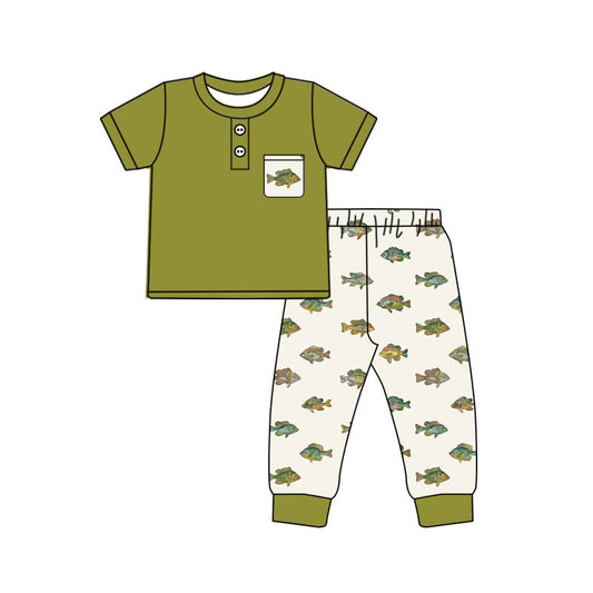 4.17 BSPO0674 Preorder Green Pocket Top Fish Pants Boys Clothes Set