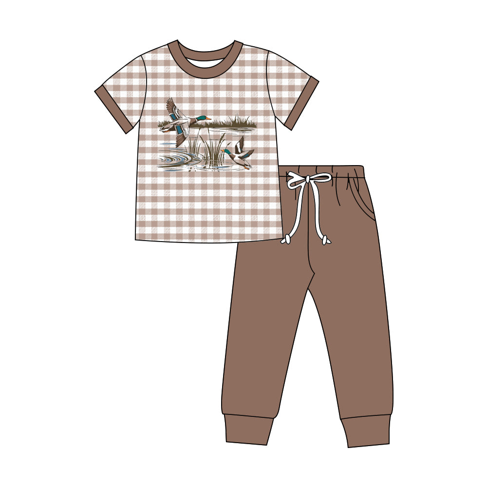 5.20 BSPO0689 Preorder Duck Plaid Top Brown Pants Boys Clothes Set
