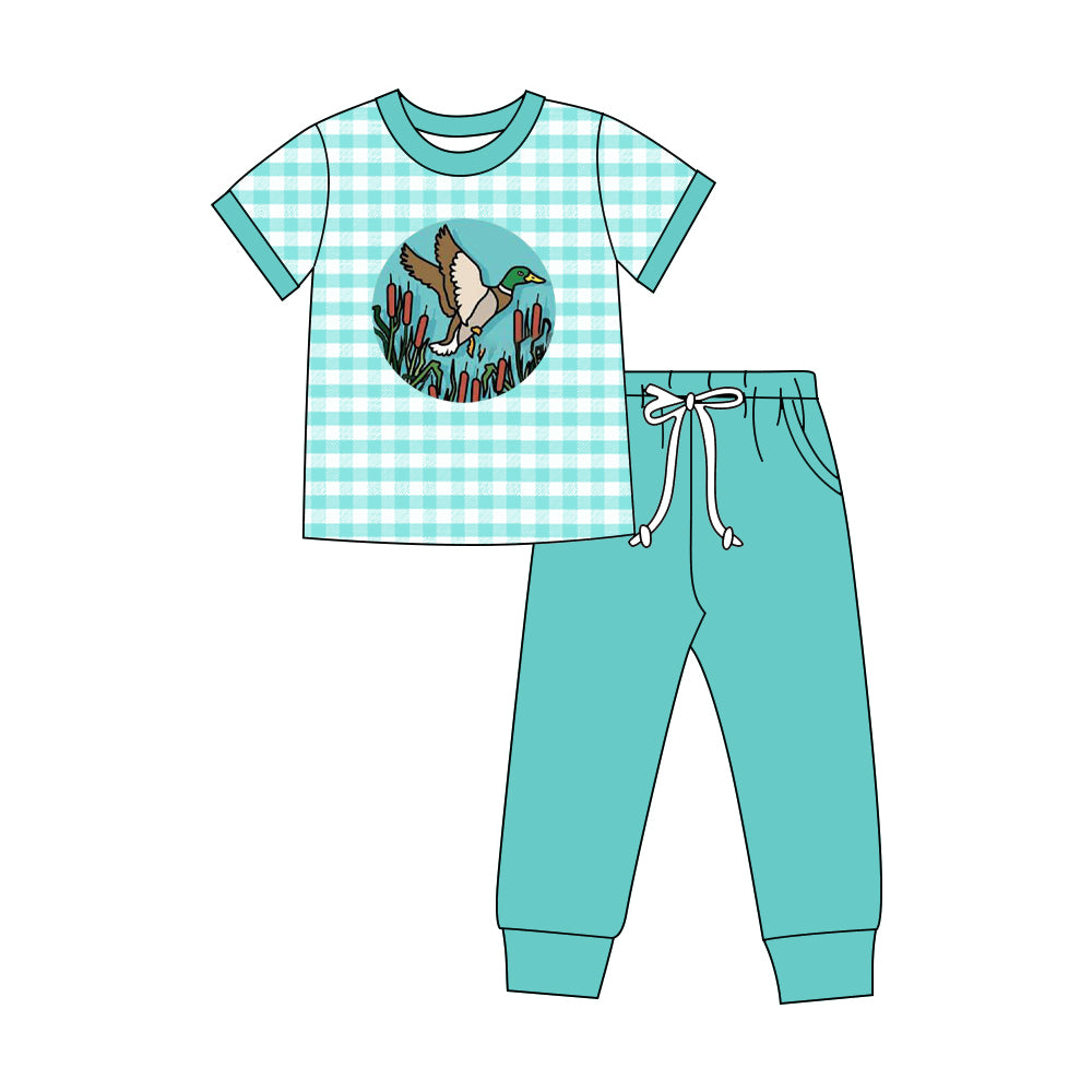 5.20 BSPO0692 Preorder Duck Plaid Top Aqua Pants Boys Clothes Set