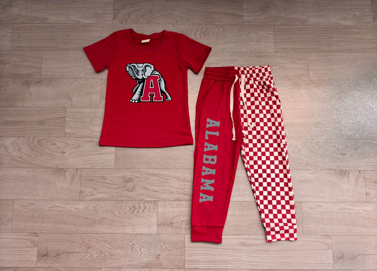 7.6 Preorder Kids Girls Alabama Short Sleeve Top with Checked Jogger Set