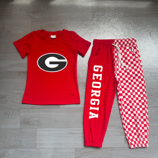 7.6 Preorder Kids Girls Georgia Short Sleeve Top with Checked Jogger Set