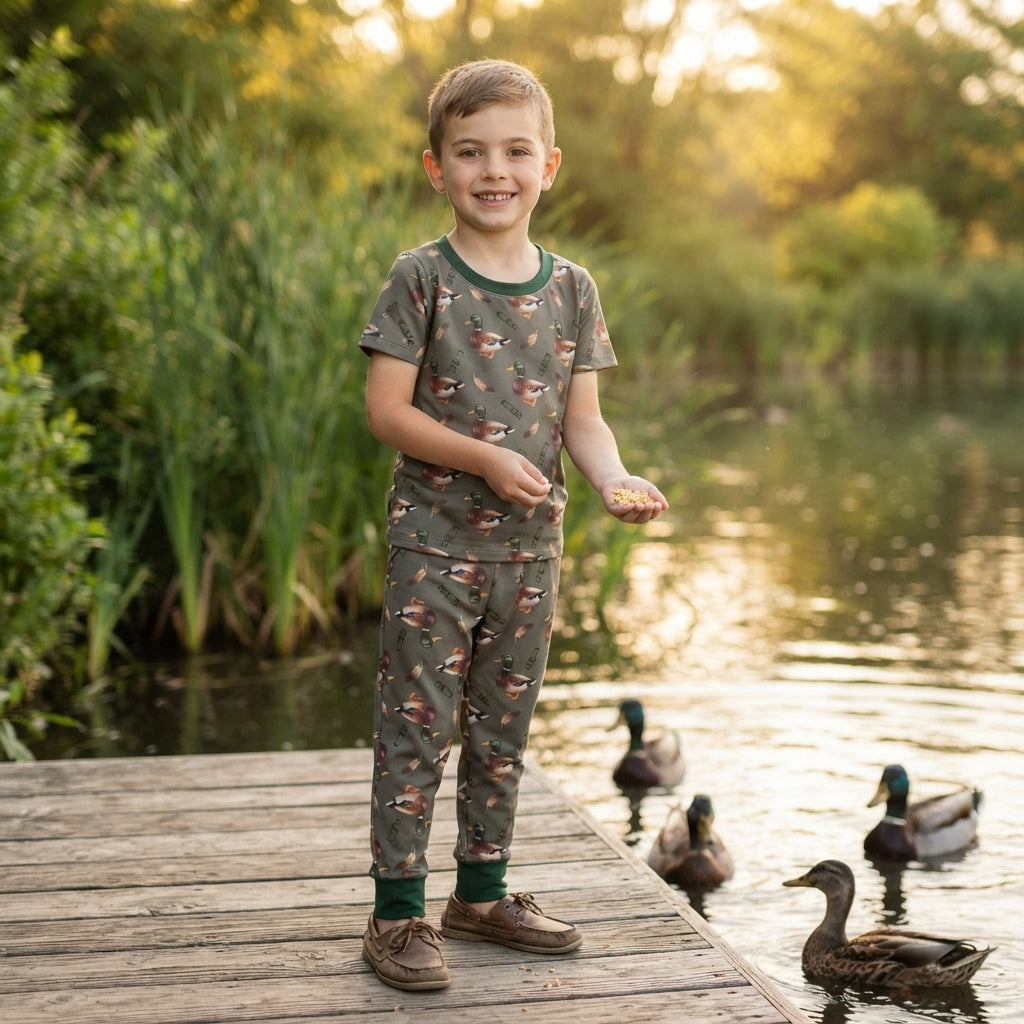 BSPO0702 Duck Call Print Boys Pajamas Clothes Set