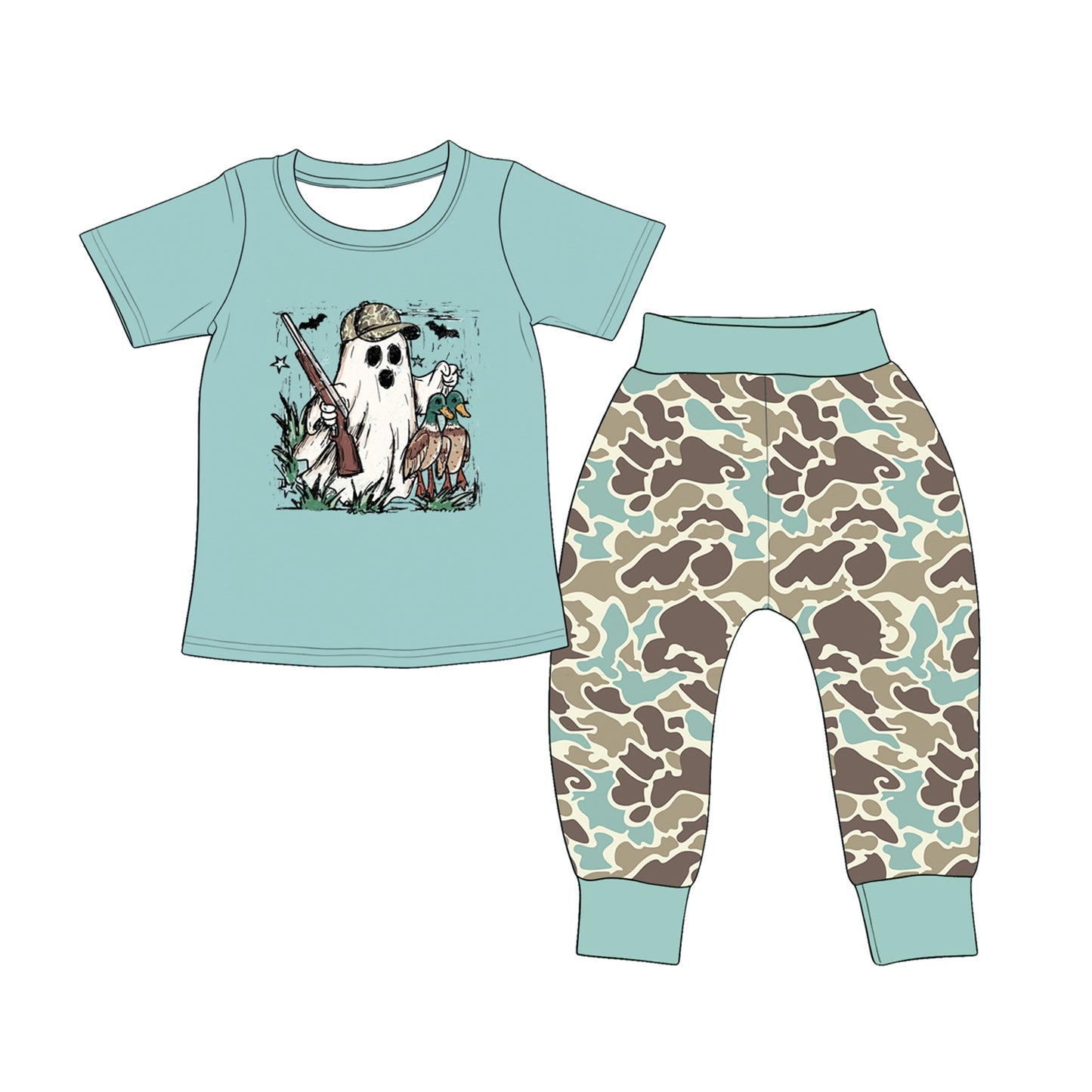 8.7 Preorder Kids Boys  Halloween Hunting Ghost Duck Jogger Outfit