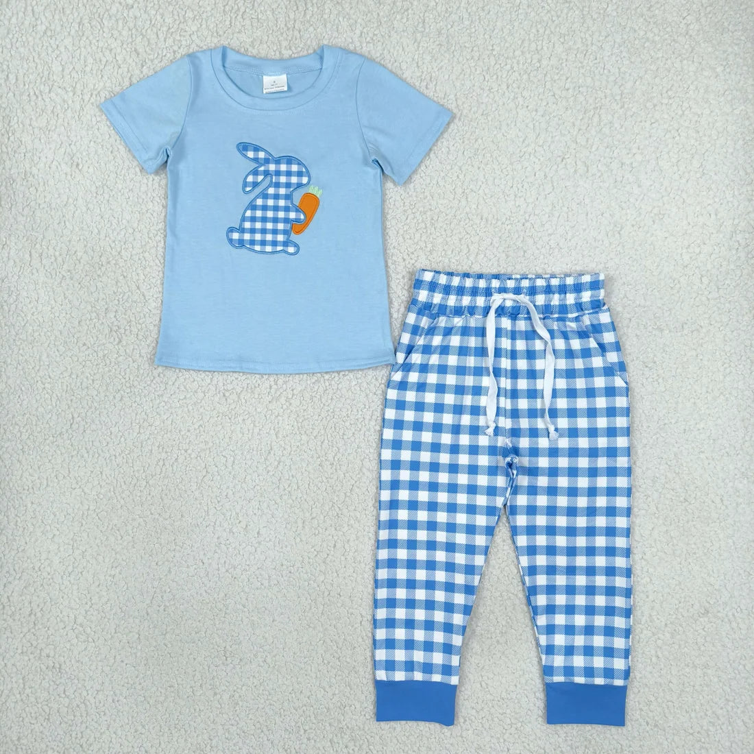 Sibling Baby  Boys Easter Gingham Rabbot Pants Outfit +Romper