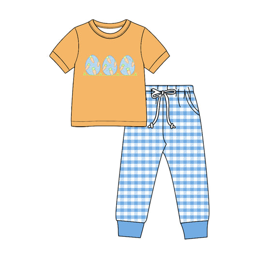 8.28 BSPO0708 Preorder Baby Boys Easter Egg Top Blue Gingham Pants Outfit