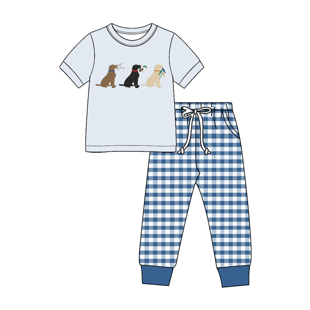 8.28 Preorder Toddler Boys Hunting Dog Gingham Pants Outfit
