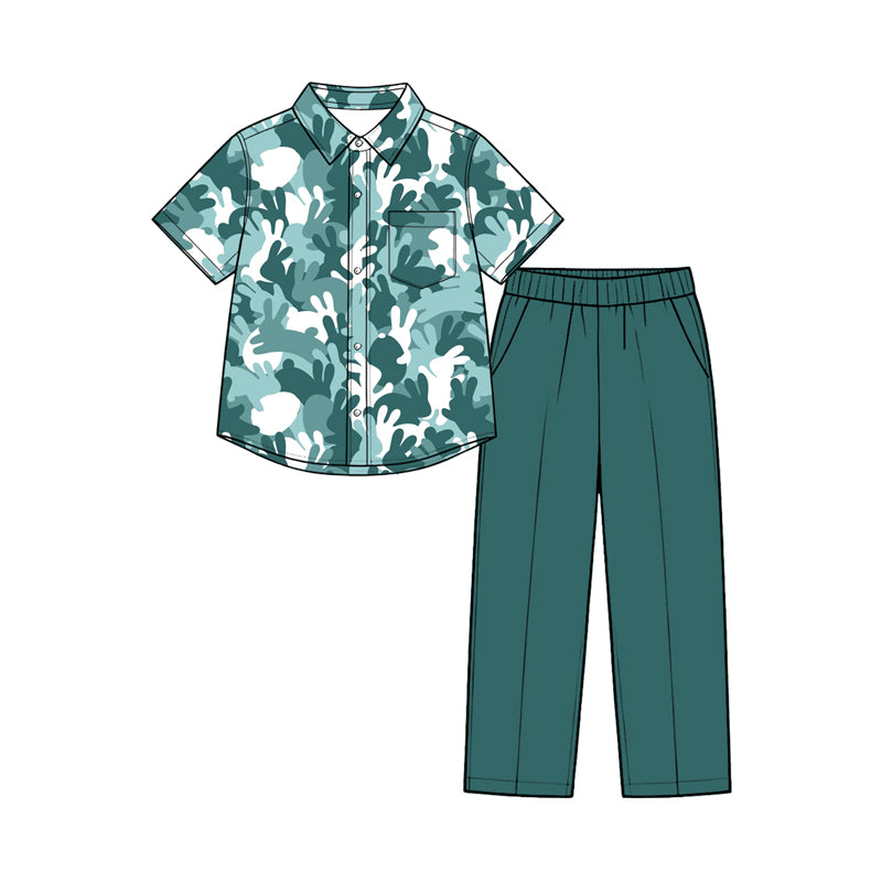 8.28 BSPO0715 Preorder Bunny Camo Top Pockets Pants Boys Easter Clothes Set