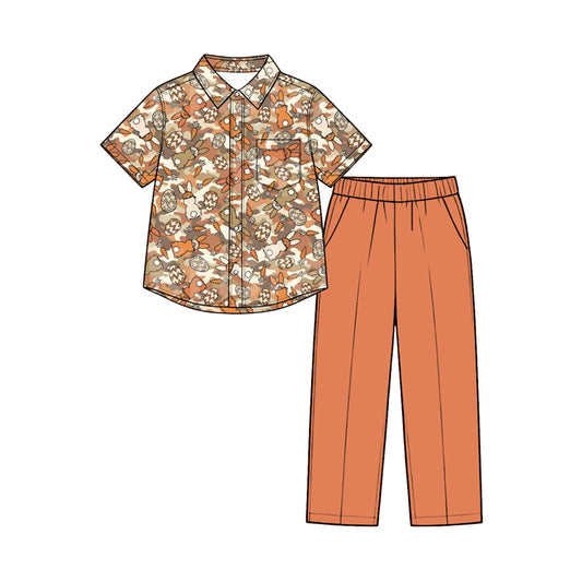 8.28 BSPO0716 Preorder Bunny Eggs Brown Camo Top Pockets Pants Boys Easter Clothes Set