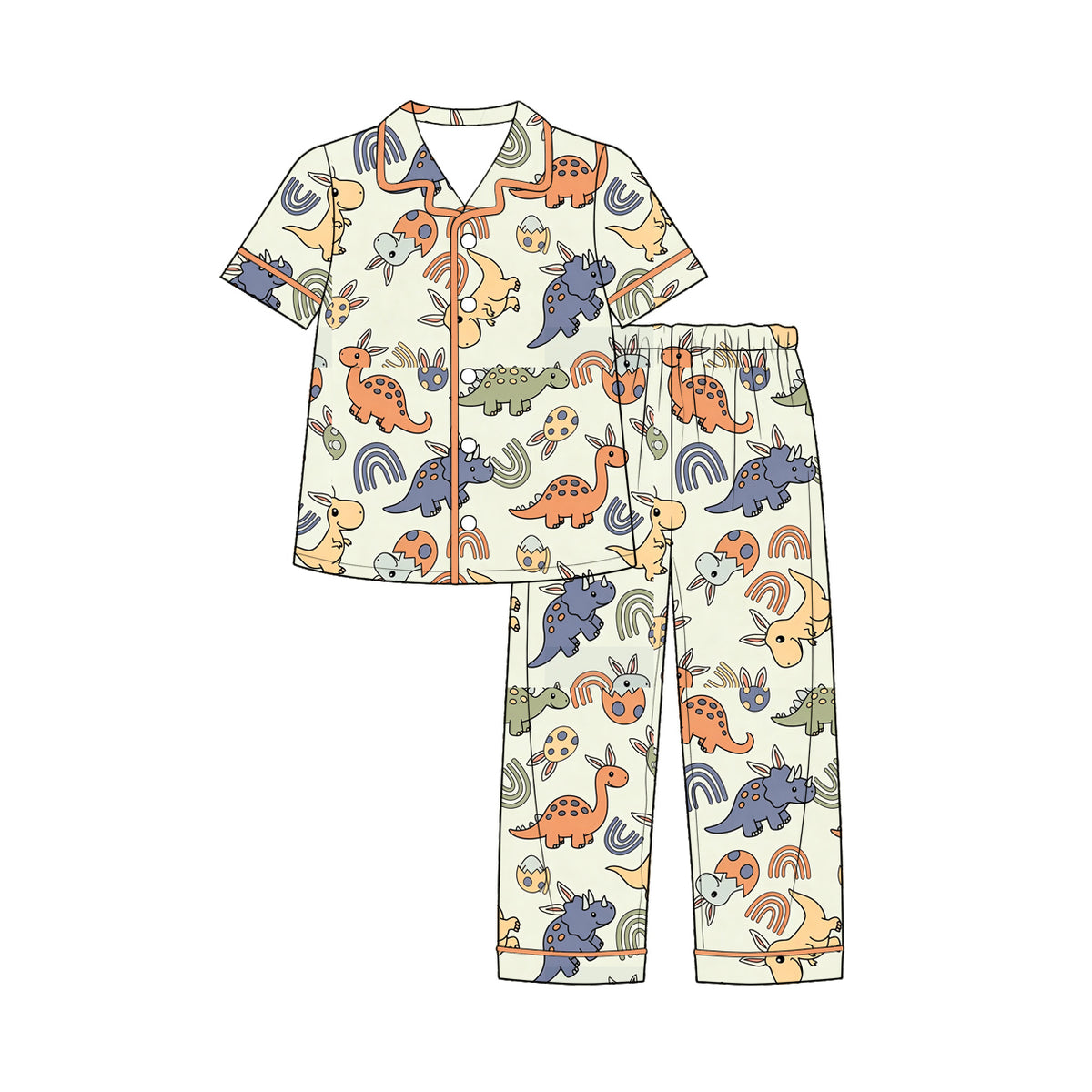 9.3 BSPO0720 Preorder Dino Rainbow Print Boys Easter Buttons Pajamas Clothes Set