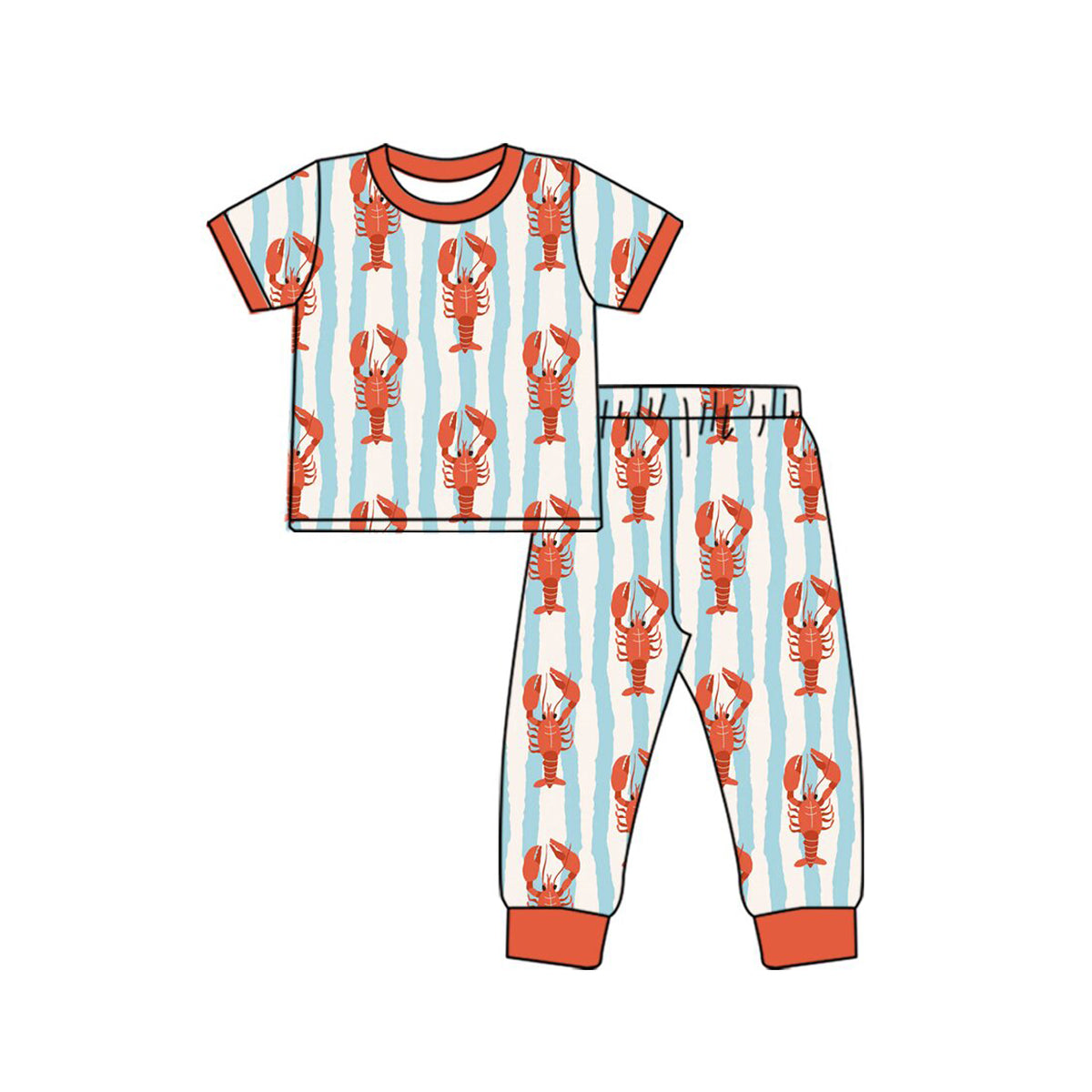 9.18 BSPO0723 Baby Boys Crayfish Short Sleeve Pants Pajama Set