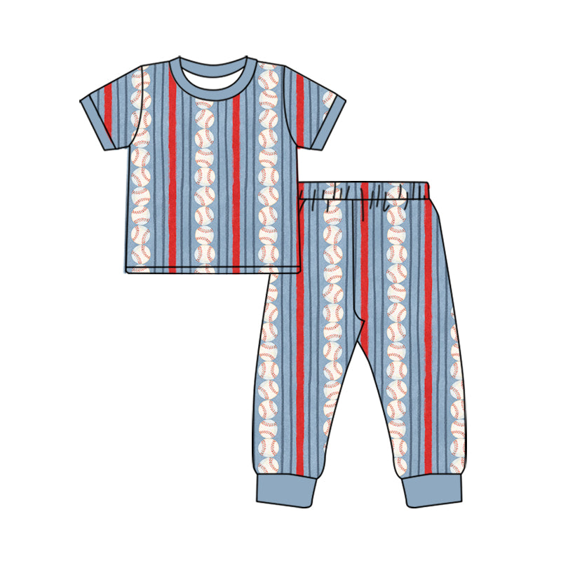 9.25 BSPO0727 Preorder Baseball Stripes Print Boys Short Sleeve Pants Pajamas Clothes Set