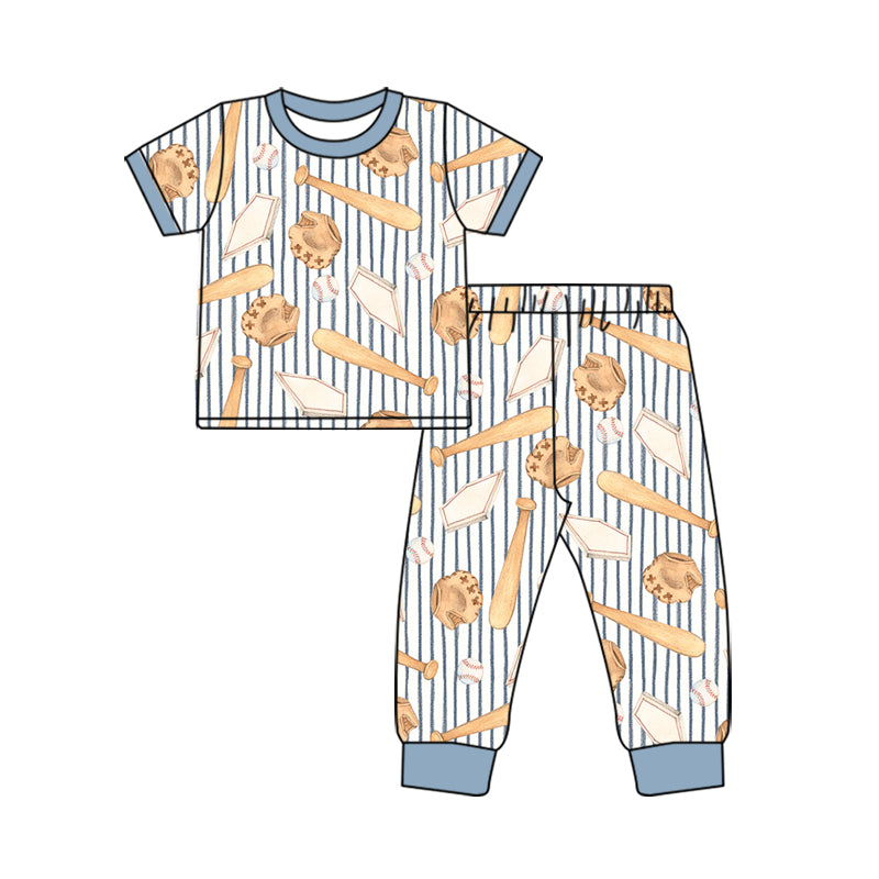 9.25 BSPO0729 Preorder Baseball Stripes Print Boys Short Sleeve Pants Pajamas Clothes Set
