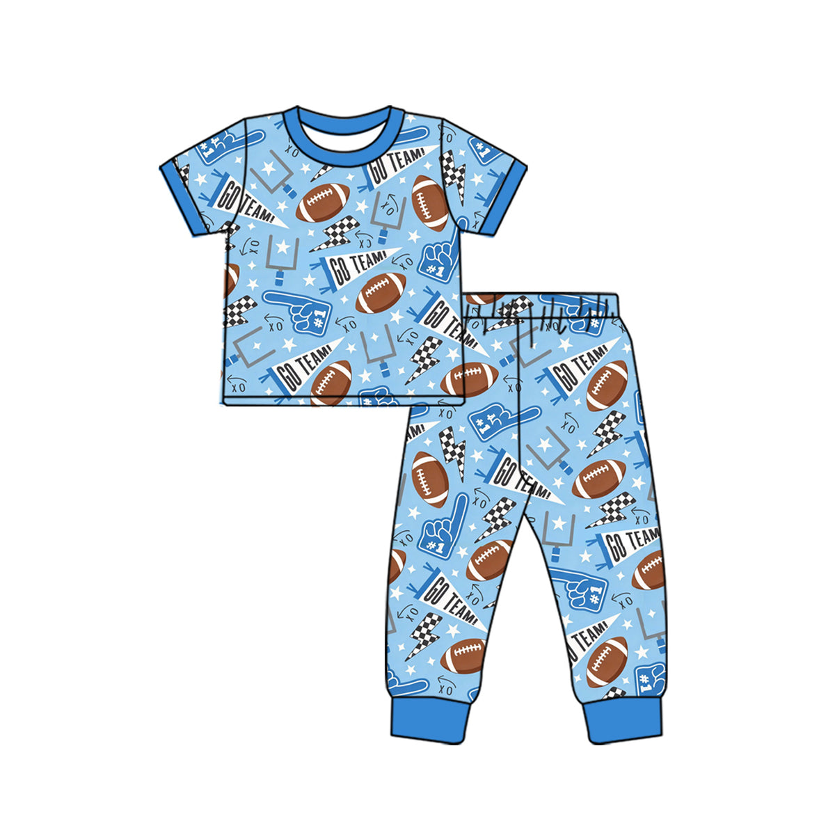 9.25 BSPO0730 Preorder  Kids Boys Go Team Football Short Sleeve Top Pants Pajama Set