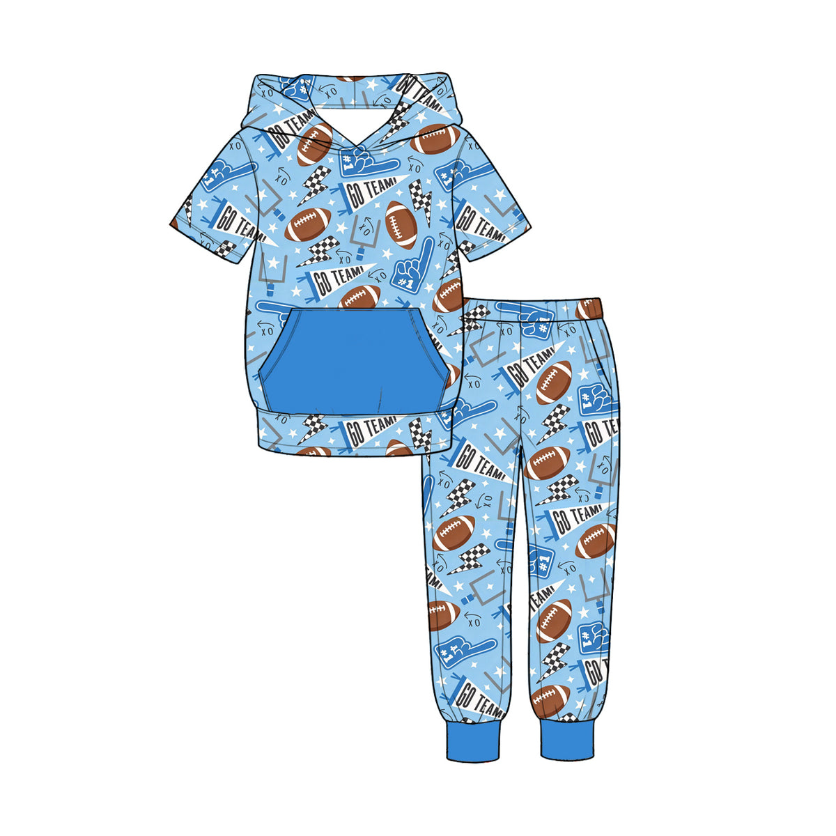 9.25 BSPO0731 Preorder  Kids Boys Go Team Football Short Sleeve Hoodie Top Pants Outfit