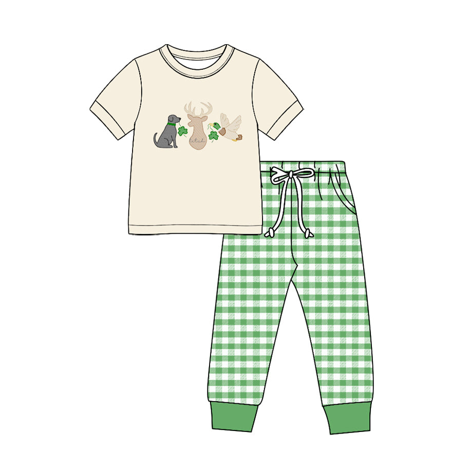 10.26 Preorder Baby Boys St Patrick's Day Dog Deer Duck Short Sleeve Top Jogger Outfit