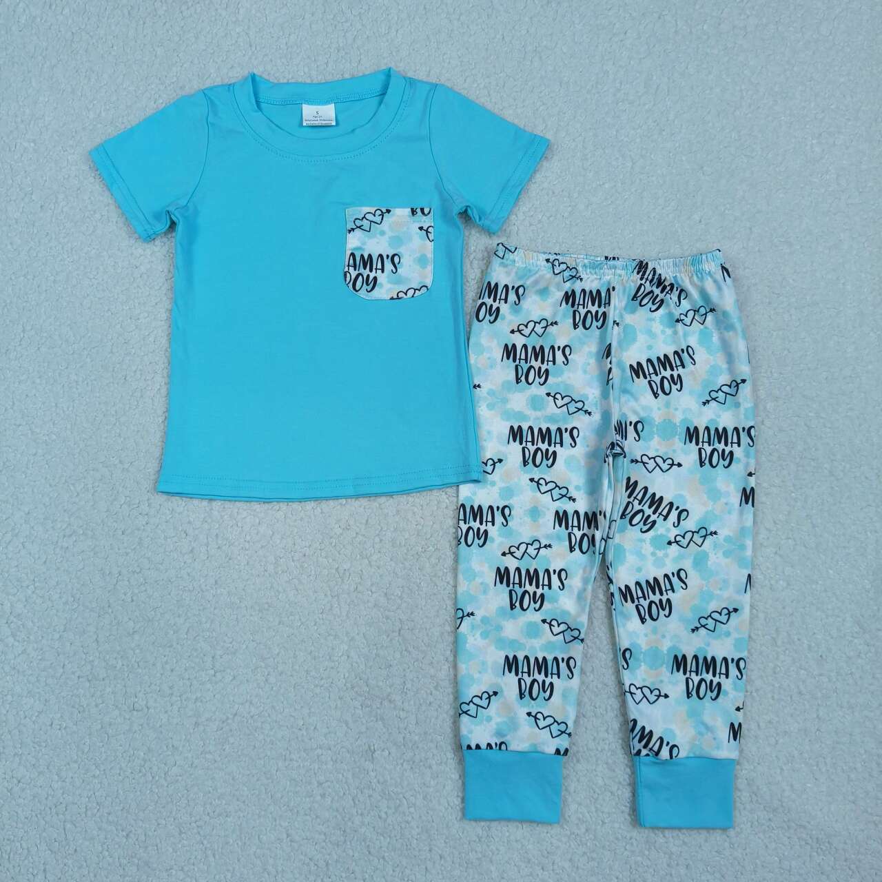 Boys "Mama's Boy" Outfit - Turquoise Pocket Tee & Printed Jogger Pants Set