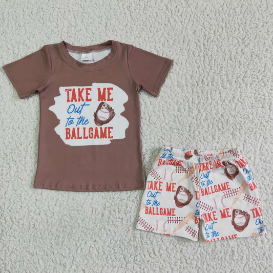 (Promotion) BSSO0023 Baseball Brown Top Shorts Boys Summer Outfits