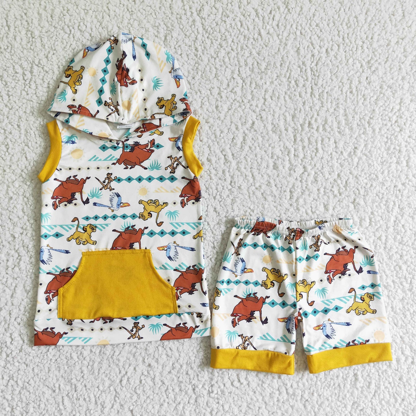 (Promotion)BSSO0039  Cartoon Lion Hoodie Top Shorts Boys Summer Clothes Set