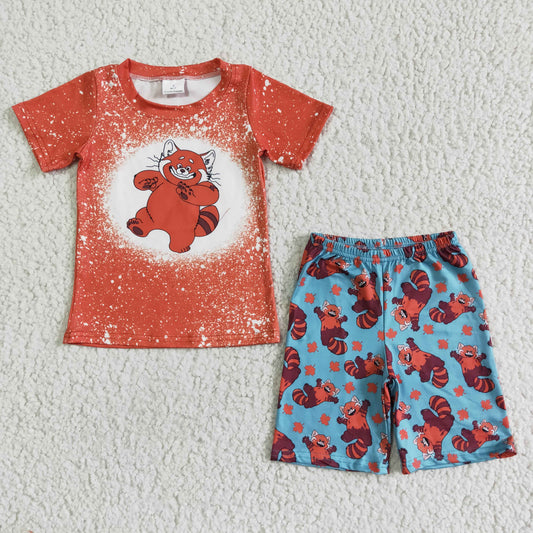 (Promotion)Raccoon Orange Top Blue Shorts Boys summer outfits BSSO0045