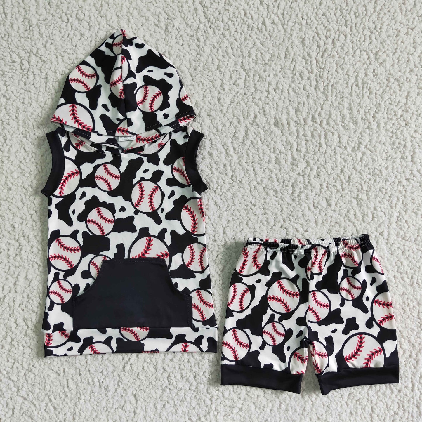 BSSO0065 Baseball Hoodie Top Shorts Boys Summer Clothes Set