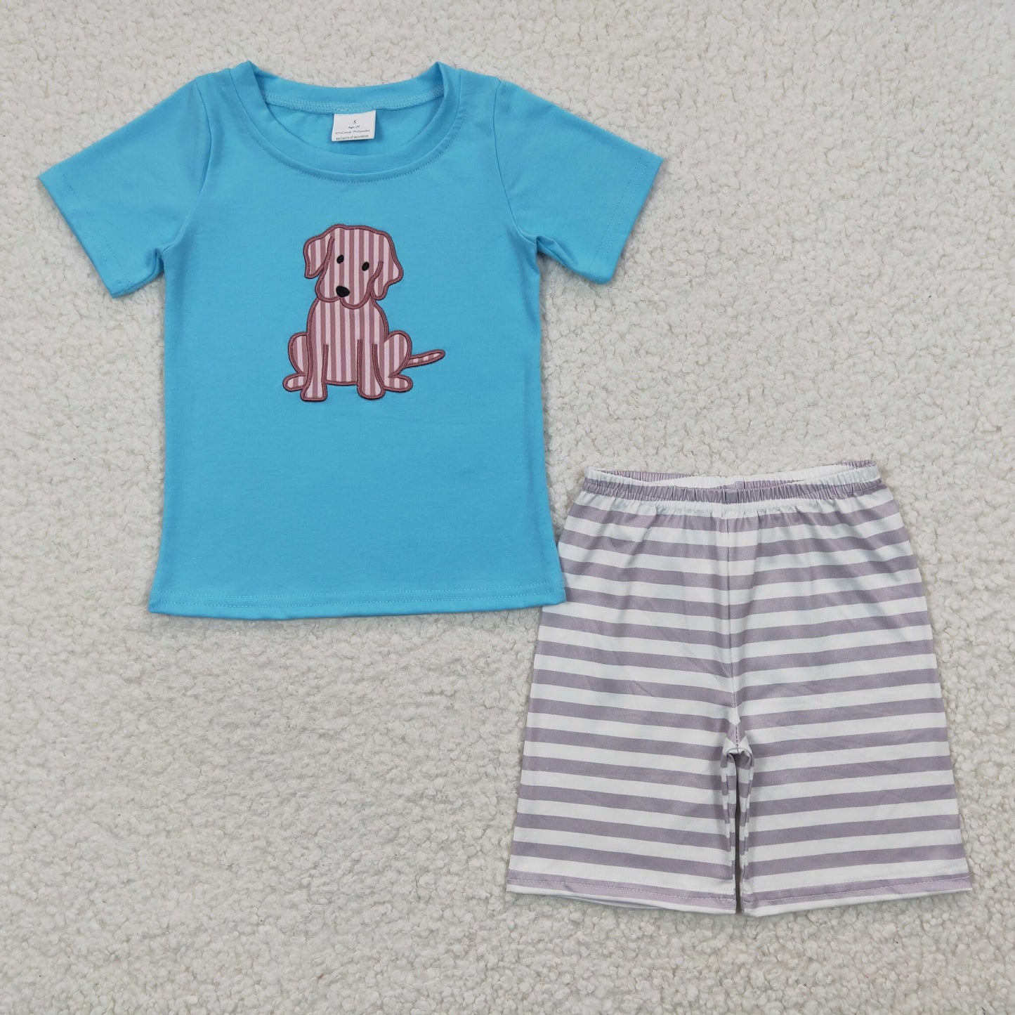 Sibling Baby Girls Boys Embroidery Stripe Dog Shirt Shorts Clothes Sets