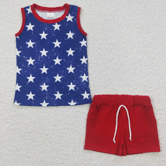 BSSO0220 Stars Vest Top & Red Shorts Boys 4th of July Set