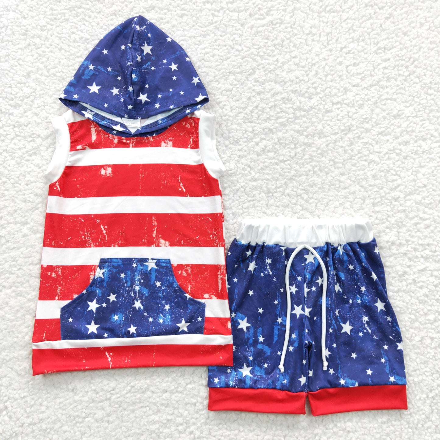 BSSO0244 Stripes Hoodie Top & Stars Shorts Boys 4th of July Set