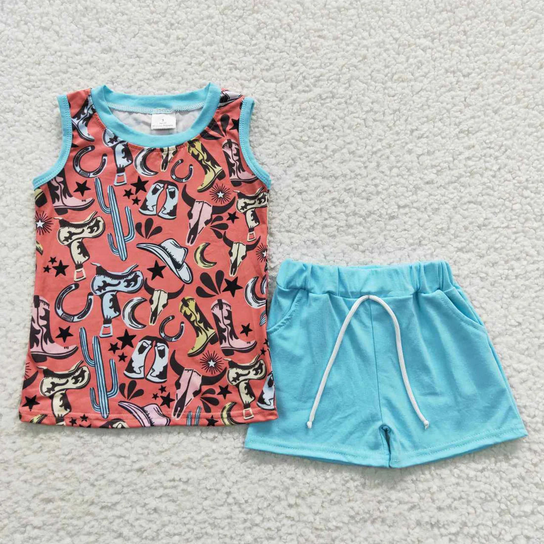 Sibling Baby Boys Sleeveless Tee Shirt Top Smiles Western Howdy Shorts Clothes Sets