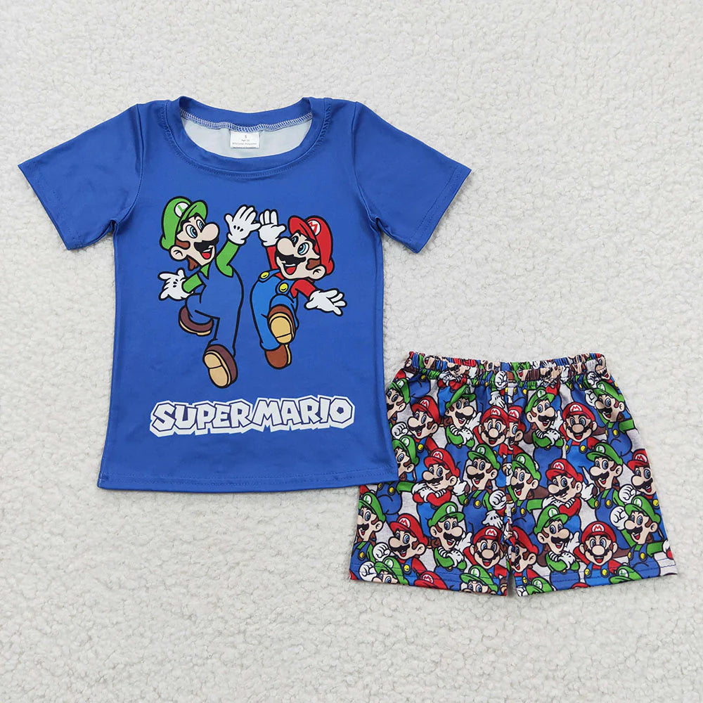 Sibling Baby Boys Cartoon Game Shorts Outfit For Summer