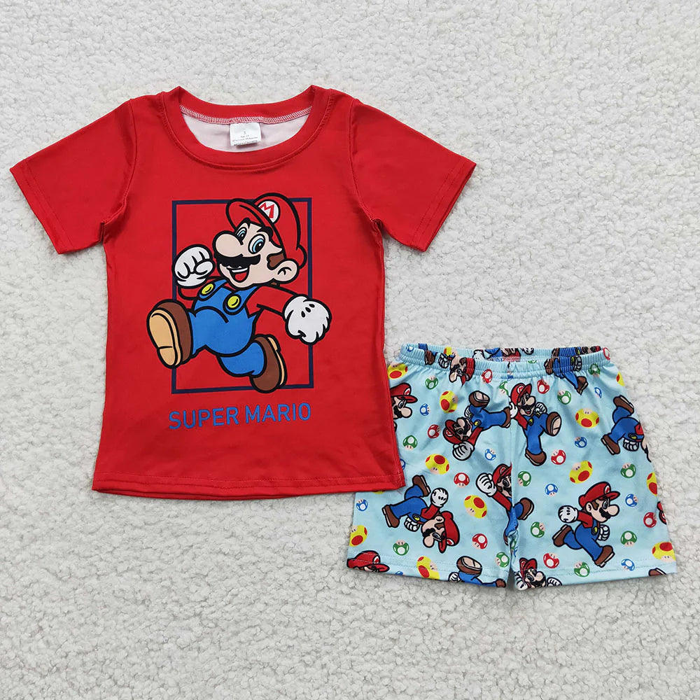 Sibling Baby Boys Cartoon Game Shorts Outfit For Summer